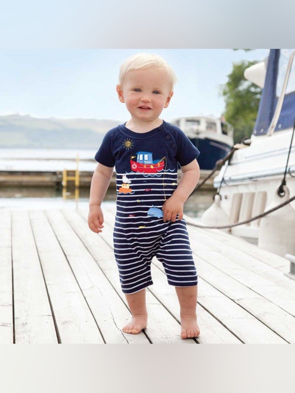 Jojo Maman Bebe Nautical Sailing Shortie Romper 18-24m - Picture 6 of 6